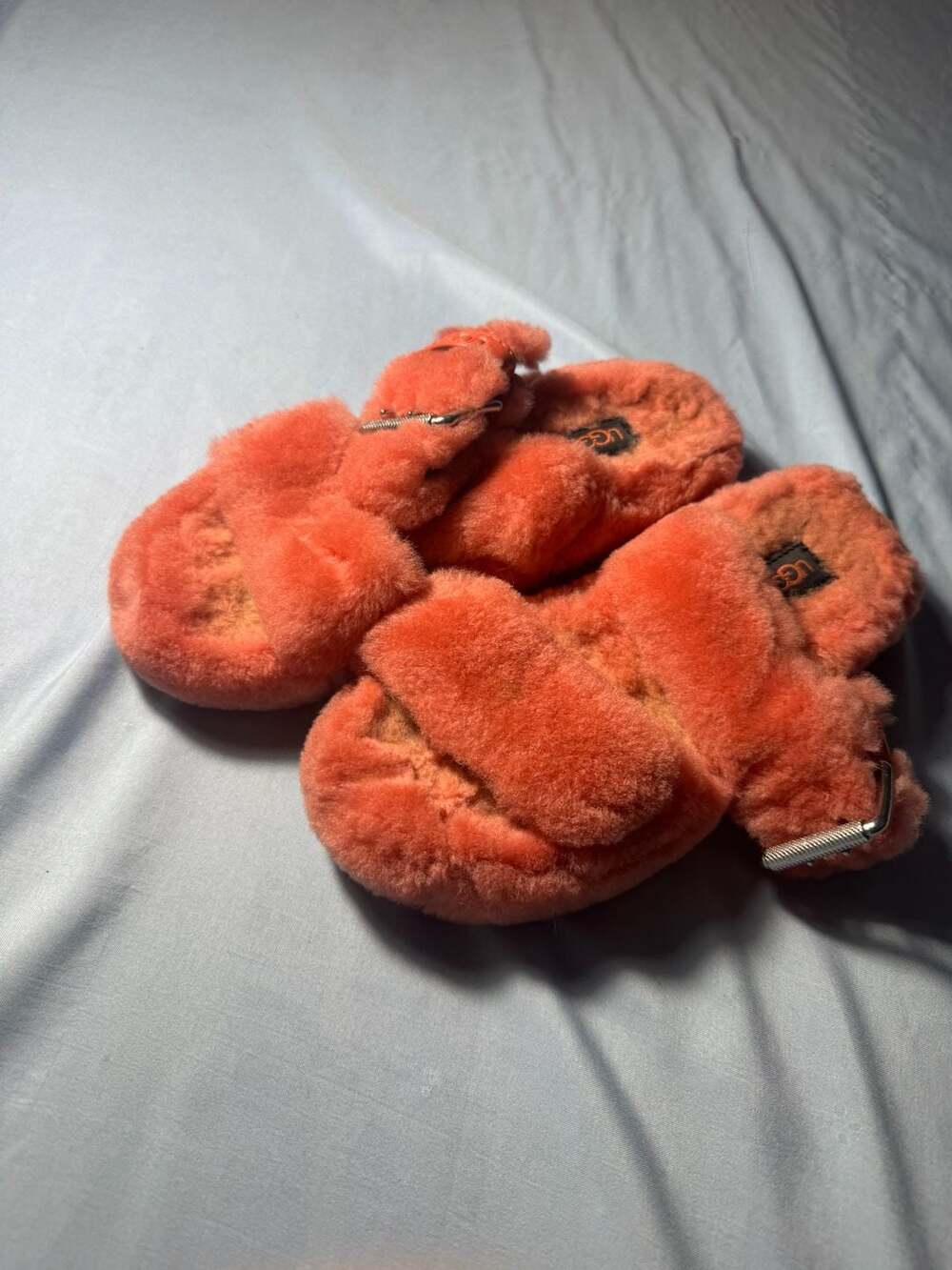 UGG Fluffita Slides Orange Fur Buckle Sandals